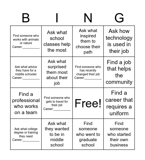 Career Bingo Card