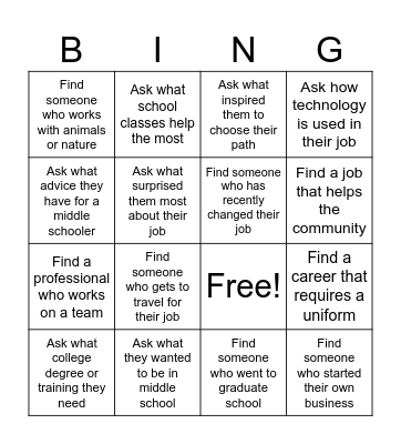Career Bingo Card