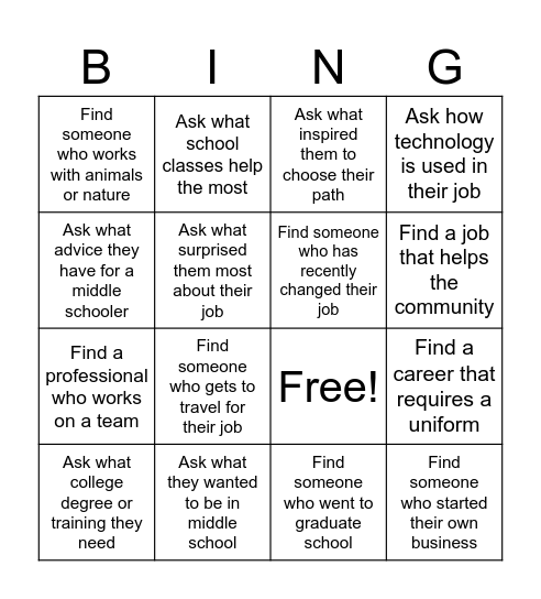 Career Bingo Card