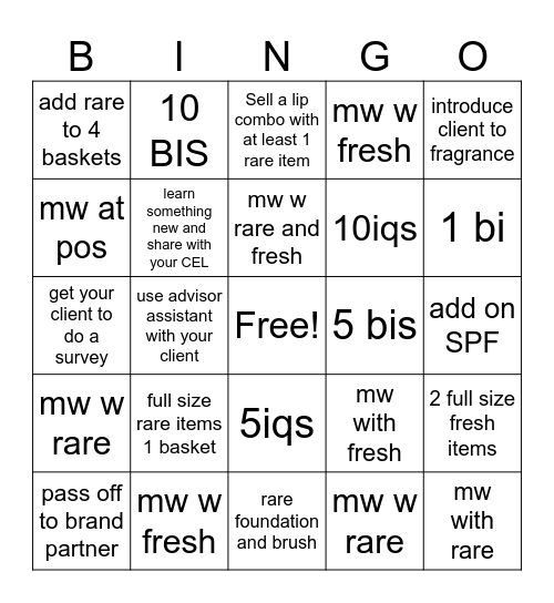 Rare Bingo Card