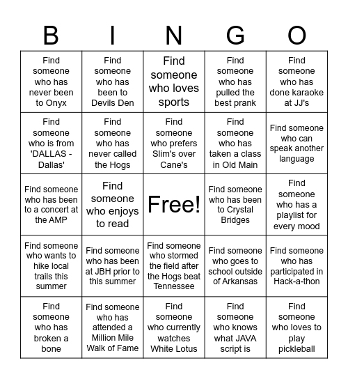 Intern Bingo Card