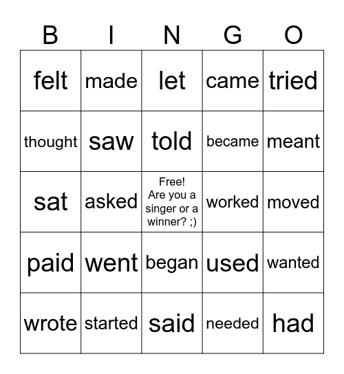 SIMPLE PAST BINGO Card