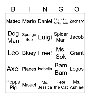 Room 18 Bingo Card