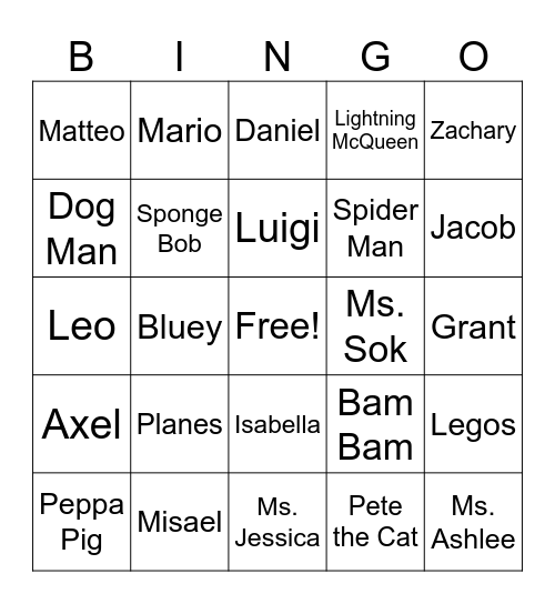 Room 18 Bingo Card