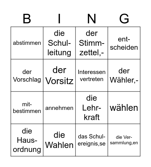 Schülervertretung Bingo Card
