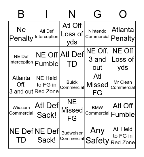 Defense & Commercials Bingo Card