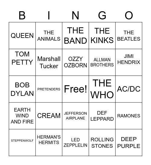 MUSIC BINGO Card