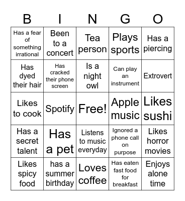 L.I.F.E Bingo Card