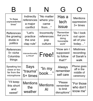 Sarah’s Masters Graduation Bingo Card