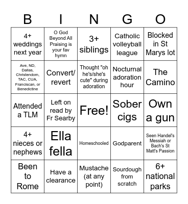 DC Catholic Bingo! Bingo Card