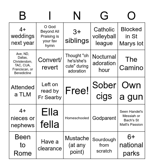 DC Catholic Bingo! Bingo Card