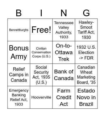 Great Depression & The Americas Bingo Card
