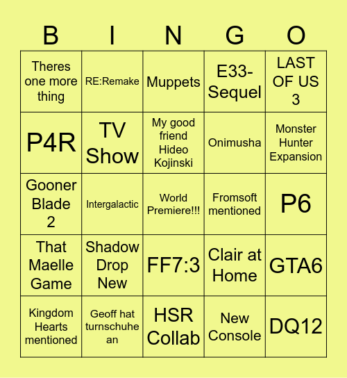 Summergamefest week Bingo Card