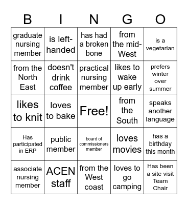 2028 Standards and Criteria Bingo Card