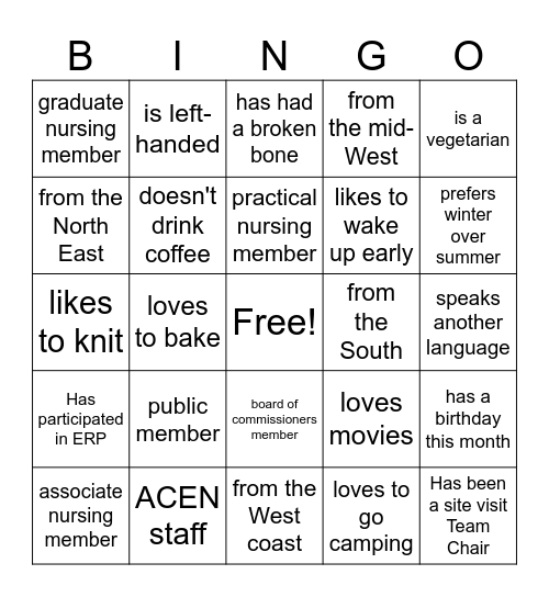 2028 Standards and Criteria Bingo Card