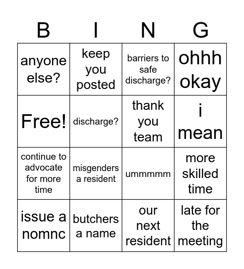 UR BINGO Card