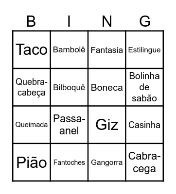 Bingo das brincadeiras Bingo Card