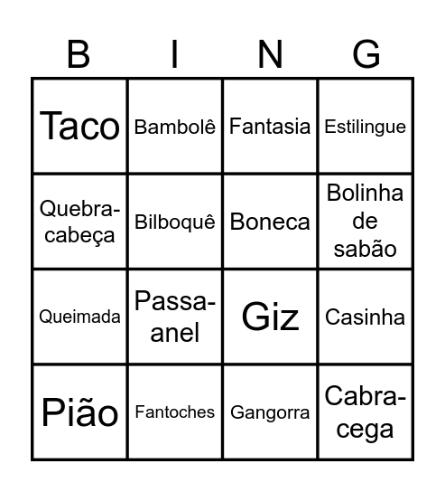 Bingo das brincadeiras Bingo Card