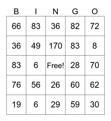 2-Digit Adding & Subtracting Bingo Card