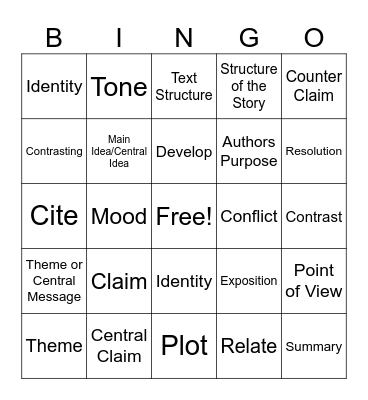 Academic Vocabulary Bingo Card