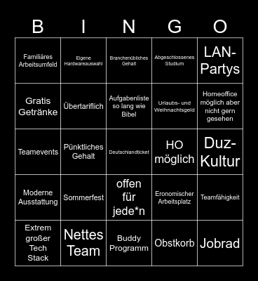 Stellenanzeigen Bingo Card