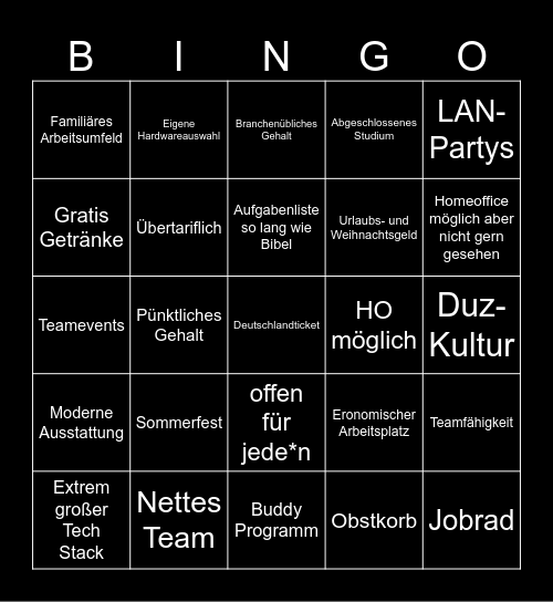 Stellenanzeigen Bingo Card