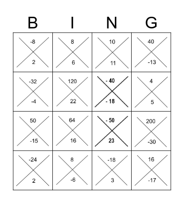 Find TWO numbers that MULTIPLY to get the TOP number but ADD to get the BOTTOM number. The numbers can be positive, negative or a combination of both. Bingo Card