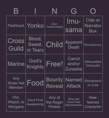 One Piece Chapter 1183 Bingo Card