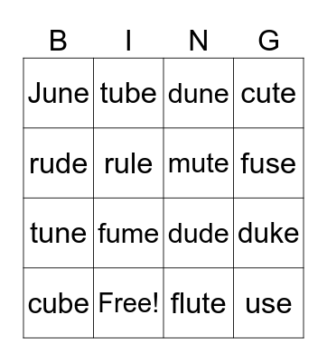 u_e Bingo Card