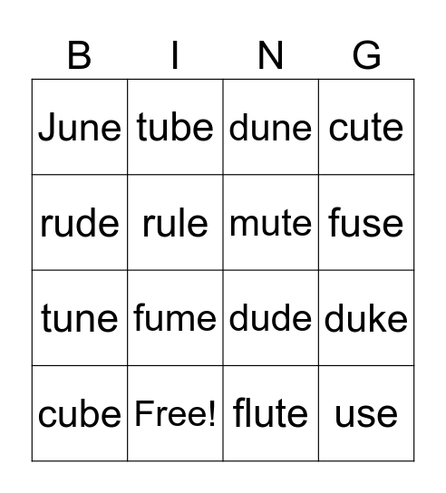 u_e Bingo Card