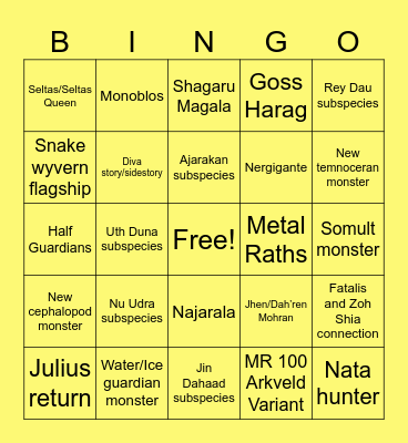 Wilds DLC Bingo Card
