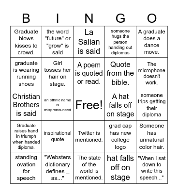 Christian Brothers Graduation Ceremony Bingo Card