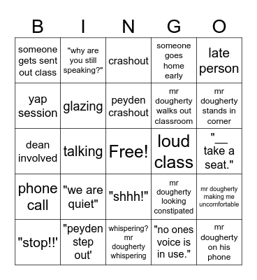 mr dougherty bingo Card