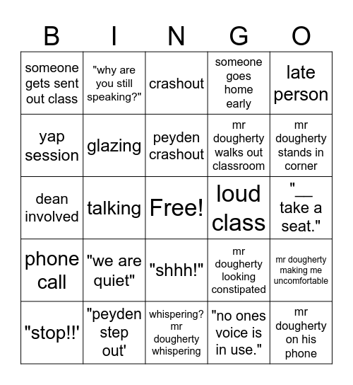 mr dougherty bingo Card