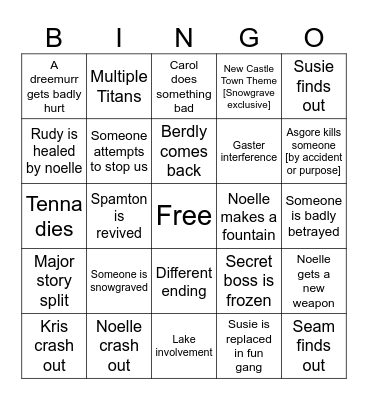 DELTARUNE Chapter 5 SnowGrave Bingo Card