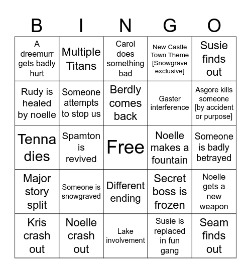 DELTARUNE Chapter 5 SnowGrave Bingo Card