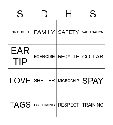 San Diego Humane Society Bingo Card