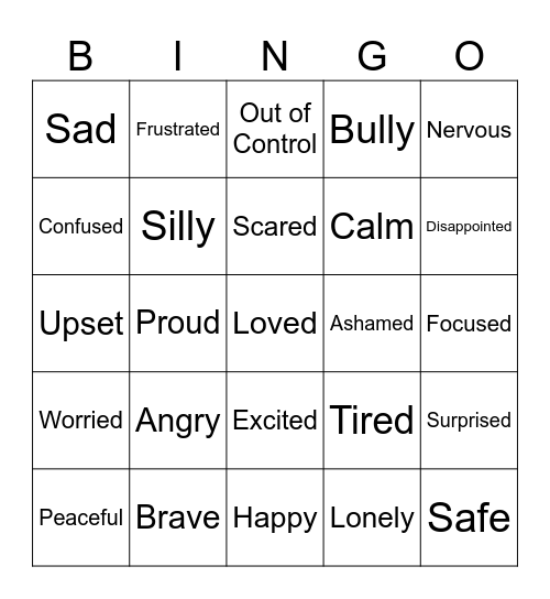 Feelings and Emotions Bingo Card