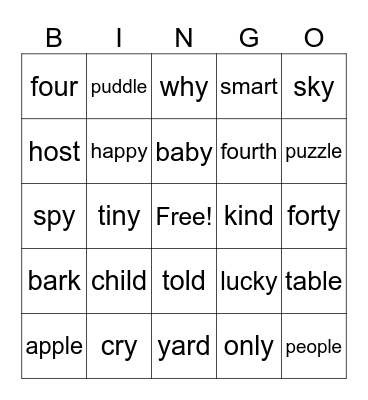 Ending Patterns and ar Bingo Card