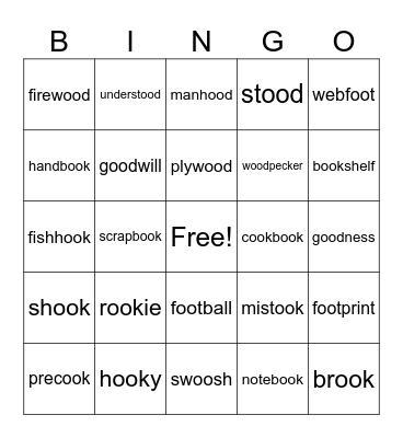 oo Words Bingo Card