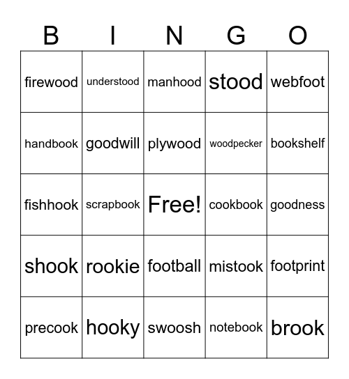 oo Words Bingo Card