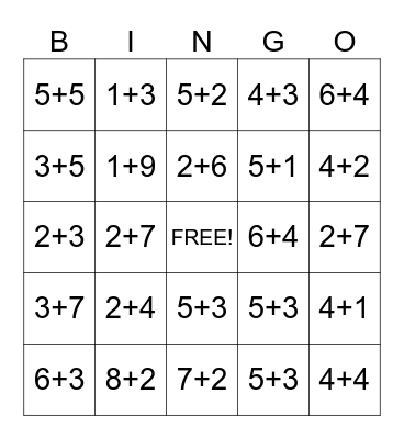 1st Grade Addition Bingo Card