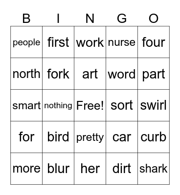 Bossy R's Bingo Card