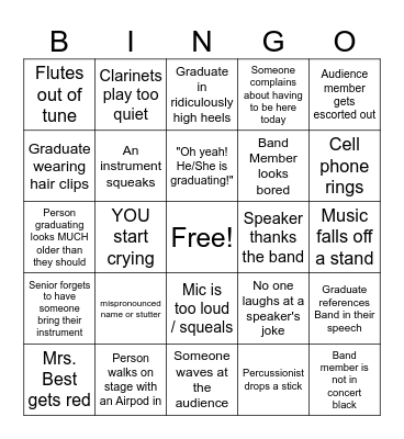 BAND Graduation BINGO Card