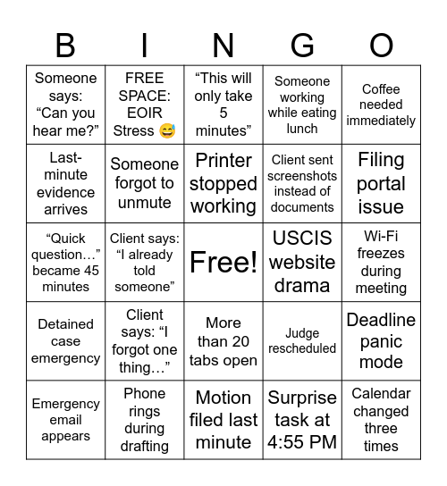Untitled Bingo Card