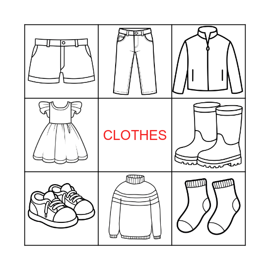 BINGO OF CLOTHES Bingo Card