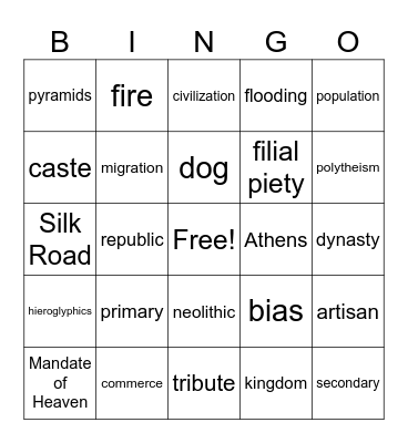 World History Review Bingo Card