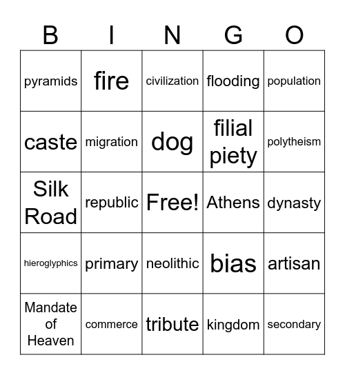 World History Review Bingo Card