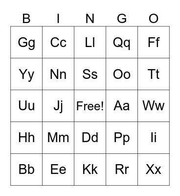 Alphabet Bingo Card