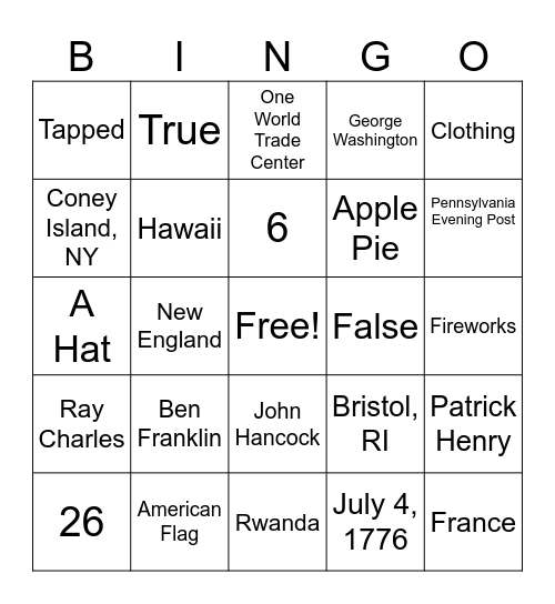 Untitled BingoHappy Birthday America Bingo Card